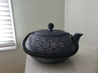 Blue Floral Cast Iron Tea Kettle