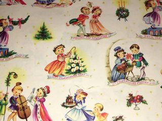 Vtg Christmas Wrapping Paper Gift Wrap 1940s Victorian Carolers Tree Nos Rare