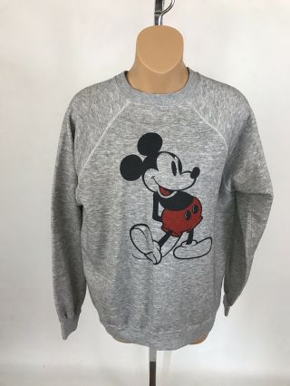 Mickey Mouse Sweatshirt Large Vintage Disney Heather Gray 1980s Womens