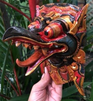 Mask Garuda Hindu Dragon Art Eagle Handmade Wood Carved Hang Wall King Bird Bali