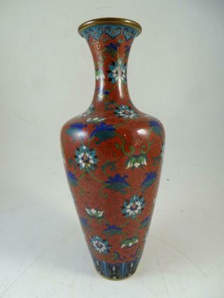 Antique Chinese China Cloisonne Table Vase Bronze 9 " Tall Flower Vintage 1900s