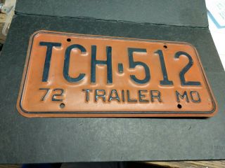License Plate Vintage Missouri Mo Trailer Tch 512 1972 Rustic Usa