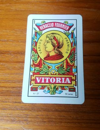 Vintage Heraclio Fournier Deck Of 50 Playing Cards No 27 W/case Vitoria Spain