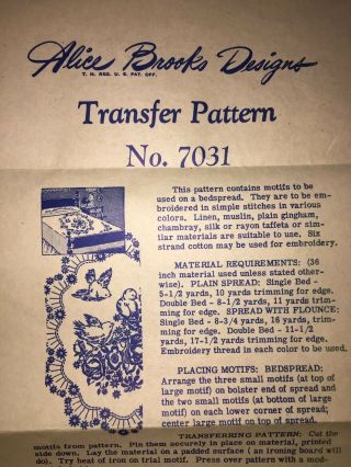 Vintage Alice Brooks Bedspread Motif Embroidery Transfer Pattern Birds Roses
