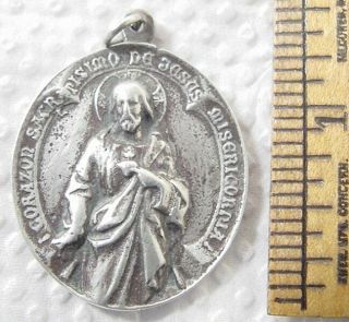 Antique Sterling Silver Religious Medal Christianity Jesus High Relief