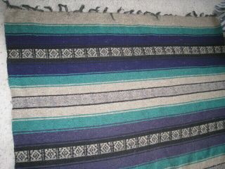 Vintage Purple/teal Finely Woven Mexican Saltillo Serape Blanket Rug 52 X 78