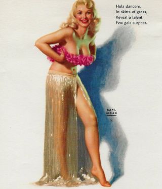 1950s Pin Up Girl Lithograph By Earl Moran Hula Dancers 339