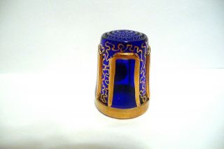 Thimble Blue Crystal Ullmannglass W Germany " Panels " W/gold Accents Beauty