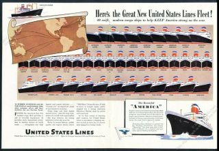 1945 Ss America Ship Art United States Lines Travel Vintage Print Ad
