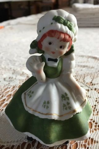 St Patricks Day Irish Girl Lass Lefton Kw4461 Figurine Vintage Japan Wsticker 4 "