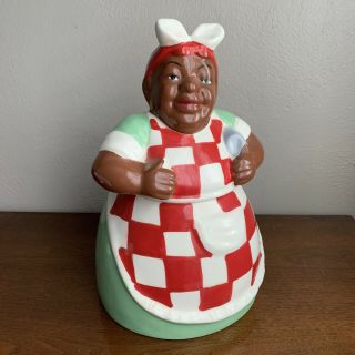 Casa Vero Ack Black Americana Mammy Lady Ceramic Cookie Jar Red Checkered Usa