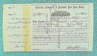 Vtg Ephemera 1854 Cleveland,  Painesville & Ashtabula Railroad Stock Certificate