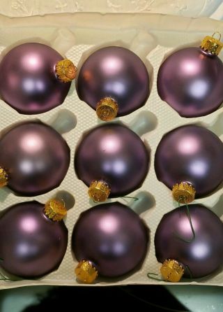 Vintage Box Set Of 9 Lilac Purple Lavender Glass Frosted Christmas Ornaments
