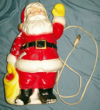 Vintage Blow Mold Santa With Yellow Bag Light 13 " 1950 