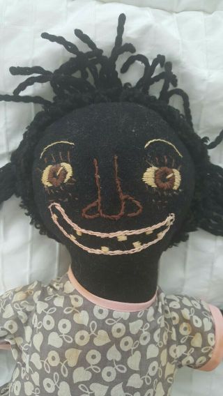 Antique 19th Century FOLK ART BLACK DOLL Embroidered Face 22 