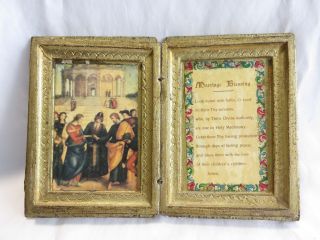 Vintage Italy Florentine Gold Gilt Wood Triptych Icon " Marriage Blessing "