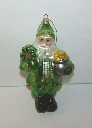 Irish Santa Claus Blown Glass Christmas Ornament Celtic St.  Patrick 