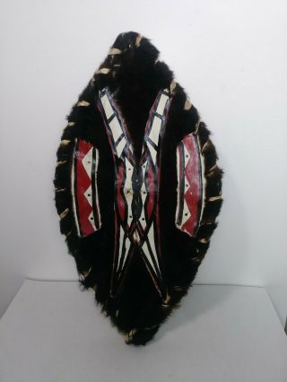 Maasai Tribal Fur Leather,  And Wood Warrior Shield From Kenya Africa