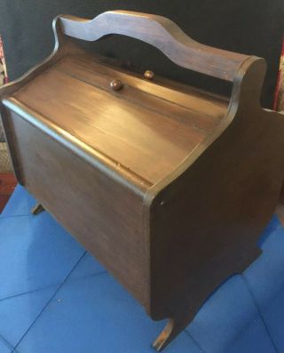 Vintage Wood Sewing Box Flip Top Lids Footed