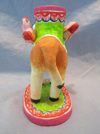 MEXICO BULL MEXICAN CERAMIC POTTERY HAND CRAFTED FOLK ART CANDLE HOLDER & BIRD 3