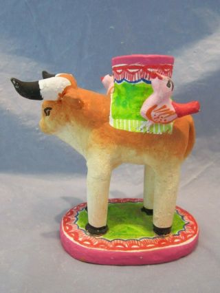 MEXICO BULL MEXICAN CERAMIC POTTERY HAND CRAFTED FOLK ART CANDLE HOLDER & BIRD 4