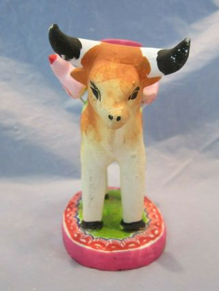 MEXICO BULL MEXICAN CERAMIC POTTERY HAND CRAFTED FOLK ART CANDLE HOLDER & BIRD 5