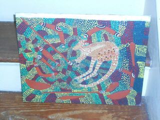 Australian Aboriginal Dot Painting Kangaroo & Weapons 1992 Yalata Tribe Artist
