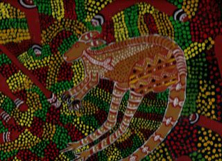 AUSTRALIAN ABORIGINAL DOT PAINTING KANGAROO & WEAPONS 1992 YALATA TRIBE ARTIST 2