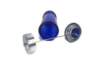 Contemporary Cobalt Blue Glass Straw Holder Dispenser Chrome Lid Kitchen Decor 5