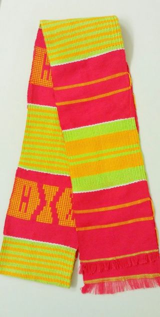 4.  5x60 " African Kente Cloth Stole Scarf From Ghana,  Pink Green Gold,  Graduation