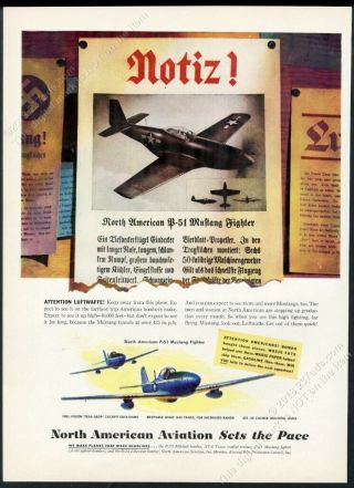 1944 Usaf P - 51 Mustang On Nazi Poster North American Aviation Vintage Print Ad