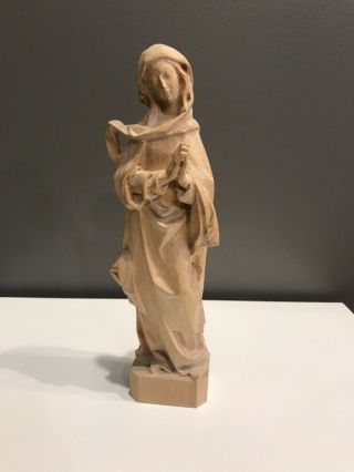 Wood Carved Praying Madonna Figurine 10” Tall