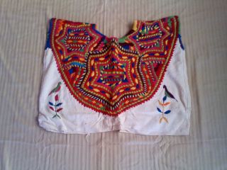 Vintage Hand Embroidered Huipil Blouse From Guatemala.  Abstract Design
