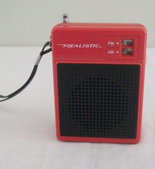 Vintage Red Realistic Radio Shack Am/fm Handheld Transistor Radio