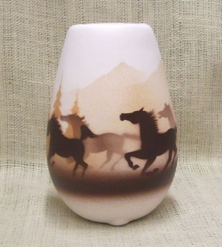 Cedar Mesa Native American Handmade And Painted Pottery Wild Horses San Juan Jar