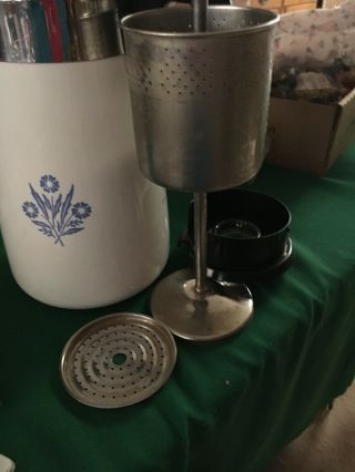 Vintage Corning Ware Stove Top Coffee Maker Pot Blue Cornflower 9 Cup Percolator