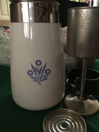 Vintage Corning Ware Stove Top Coffee Maker Pot Blue Cornflower 9 Cup Percolator 7