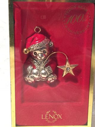 Lenox Christmas Ornament Teddy Bear 100th Anniversary Silver Wishing On A Star
