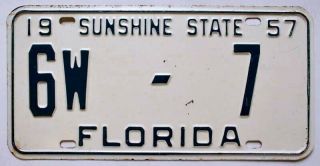 Vintage Florida 1957 Palm Beach County License Plate,  Single Digit Number,  7