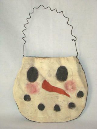 Adorable Hand Made Painted Canvas Christmas Snowman Pocket Treat Bag