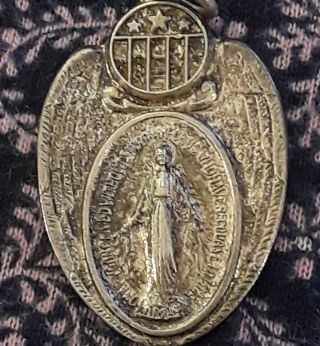 Lrg Sterling Silver Military Vtg Miraculous Medal Virgin Mary Charm Air Pendant