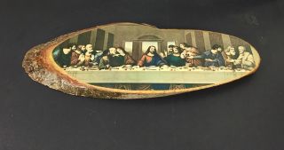 Vintage Last Supper Jesus 17 X 7 1/2 " Picture Natural Wood Slab Wall Art