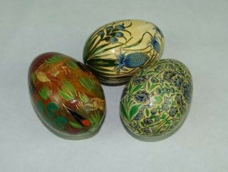 3 Wood Painted Easter Eggs Size Of A Real Egg Floral Animals