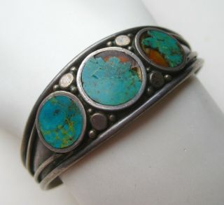 Vtg Native American Navajo Indian Sterling Silver Turquoise Cuff Bracelet