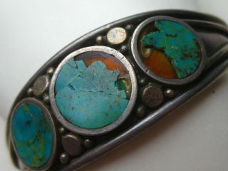Vtg Native American Navajo Indian Sterling Silver Turquoise Cuff Bracelet 3