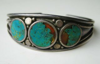 Vtg Native American Navajo Indian Sterling Silver Turquoise Cuff Bracelet 4