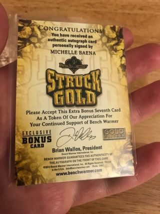 2013 Benchwarmers Gold Edition Struck Gold Autograph Pink Michelle Baena 12/15 2