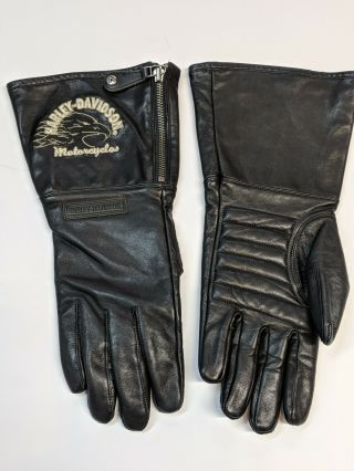 Harley Davidson Motorcycles Blk Leather Embroidered Eagle Gauntlet Gloves Mens L