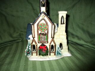 Christmas Valley Collectible " Country Church " Porcelain Lighed House 1991