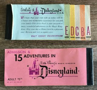 Orig 1960s/70s Adult 15 Adventures In Disneyland Ticket Book A B C D E - 11 Tix